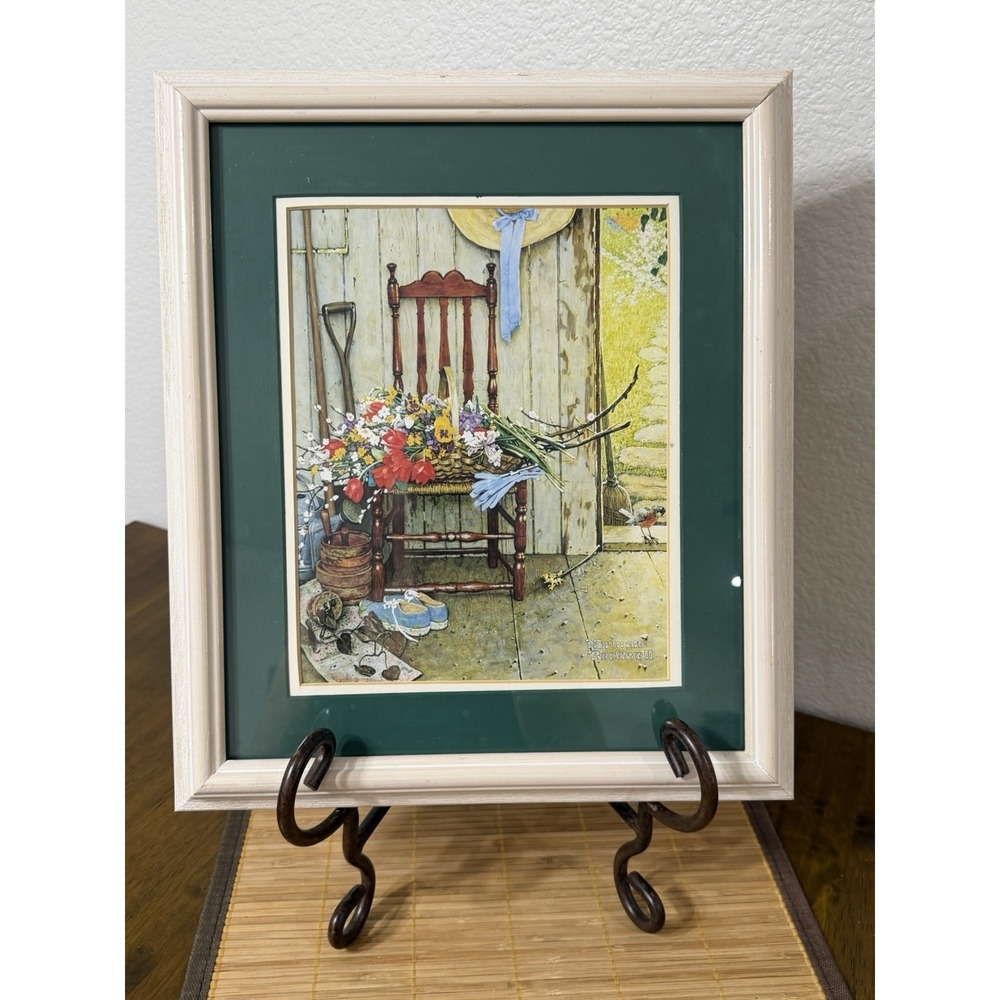Norman Rockwell Spring Flowers Custom Framed Print Boutique Style 15x13 Cottage